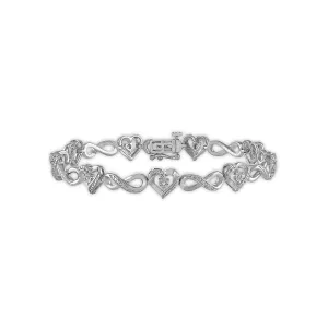 1/20 CTW Diamond Heart Infinity 7.25-inch Bracelet in Rhodium Plated Sterling Silver