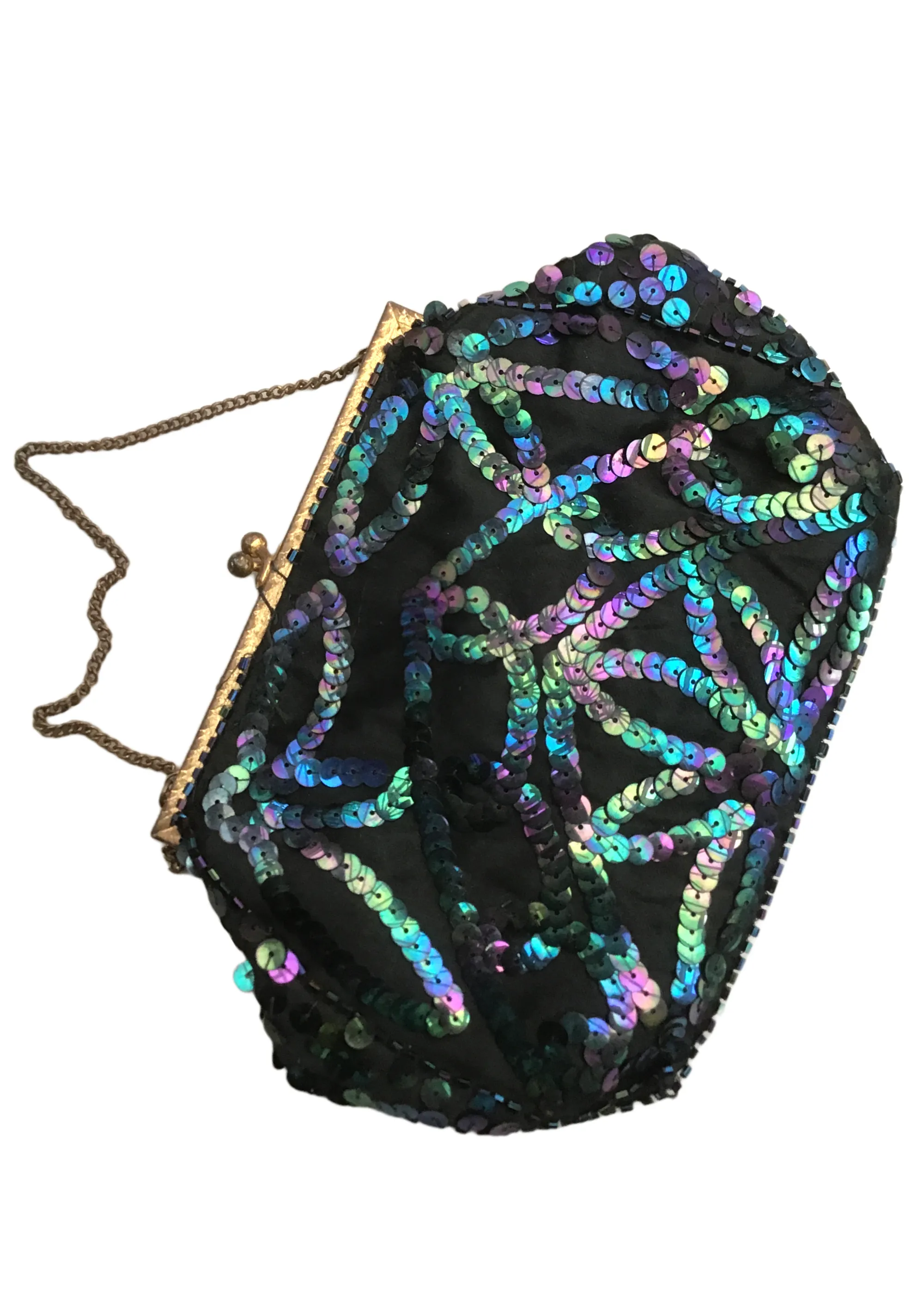 1930s Vintage Deco Iridescent Sequin Evening Purse • Frame • Flapper Bag