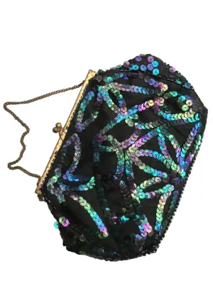 1930s Vintage Deco Iridescent Sequin Evening Purse • Frame • Flapper Bag