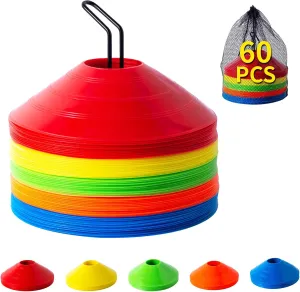 60 Pcs Agility Soccer Cones Set - Sports Cones for Training, Football Cones,Basketball Cones, Soccer Cones for Kids, Plastic Cones, Dome Cones, Practice and Training Cones for Drills, Sports Equipment