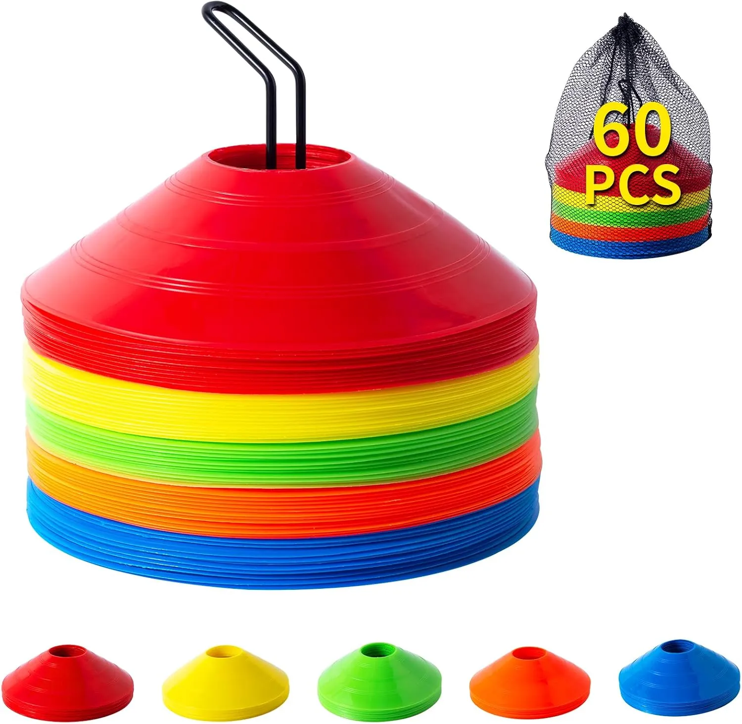 60 Pcs Agility Soccer Cones Set - Sports Cones for Training, Football Cones,Basketball Cones, Soccer Cones for Kids, Plastic Cones, Dome Cones, Practice and Training Cones for Drills, Sports Equipment
