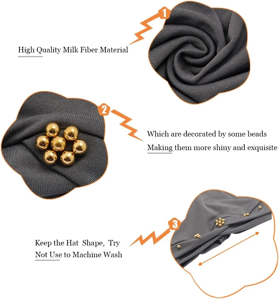 African Women Turban Cap Twisted Beaded Braid Head Wraps Pre-Tied Chemo Headscarf for Cancer Hair Cover hats