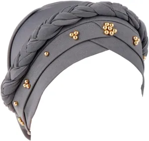 African Women Turban Cap Twisted Beaded Braid Head Wraps Pre-Tied Chemo Headscarf for Cancer Hair Cover hats