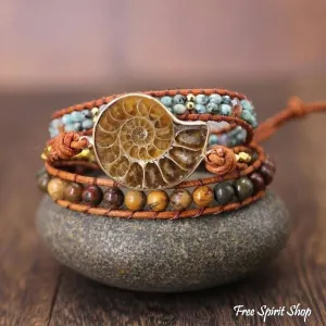 Ammonite Fossil & Jasper Wrap Bracelet by Free Spirit