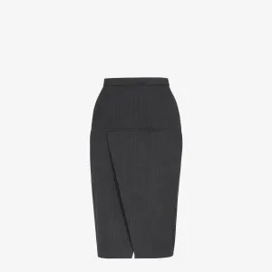 ANTHRACITE GRAY STRIPED MIDI SKIRT