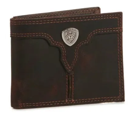 ARIAT Men's Dark Brown w/ Shield Bi-Fold Wallet