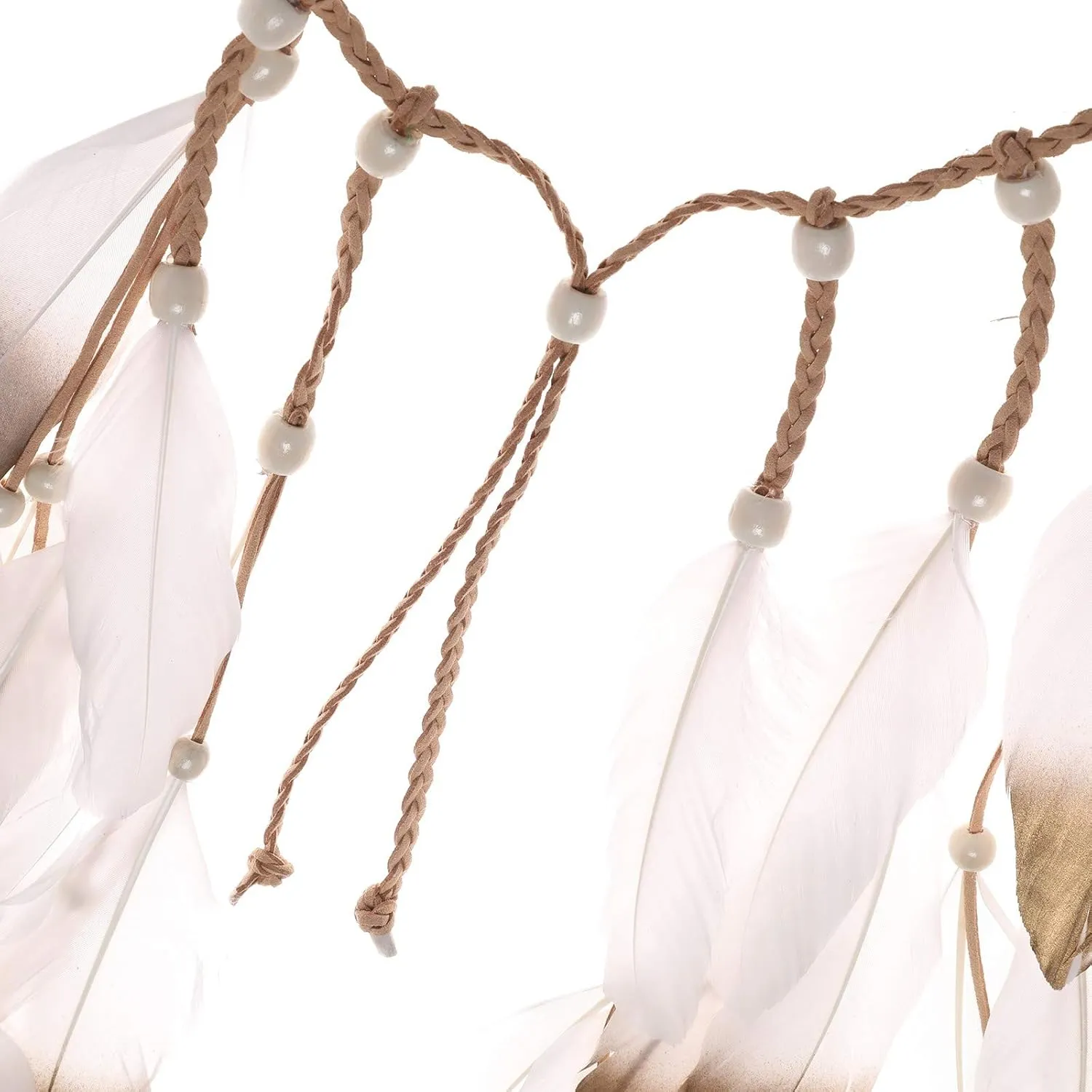 AWAYTR Hippie Headband Feather Dreamcatcher Headdress Boho Headwear Headpiece Hippie Clothes Peacock Feather Hair Accessories (white champaign gold)