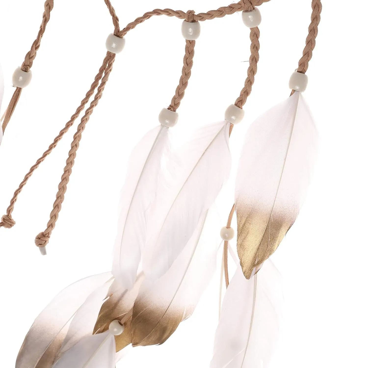 AWAYTR Hippie Headband Feather Dreamcatcher Headdress Boho Headwear Headpiece Hippie Clothes Peacock Feather Hair Accessories (white champaign gold)