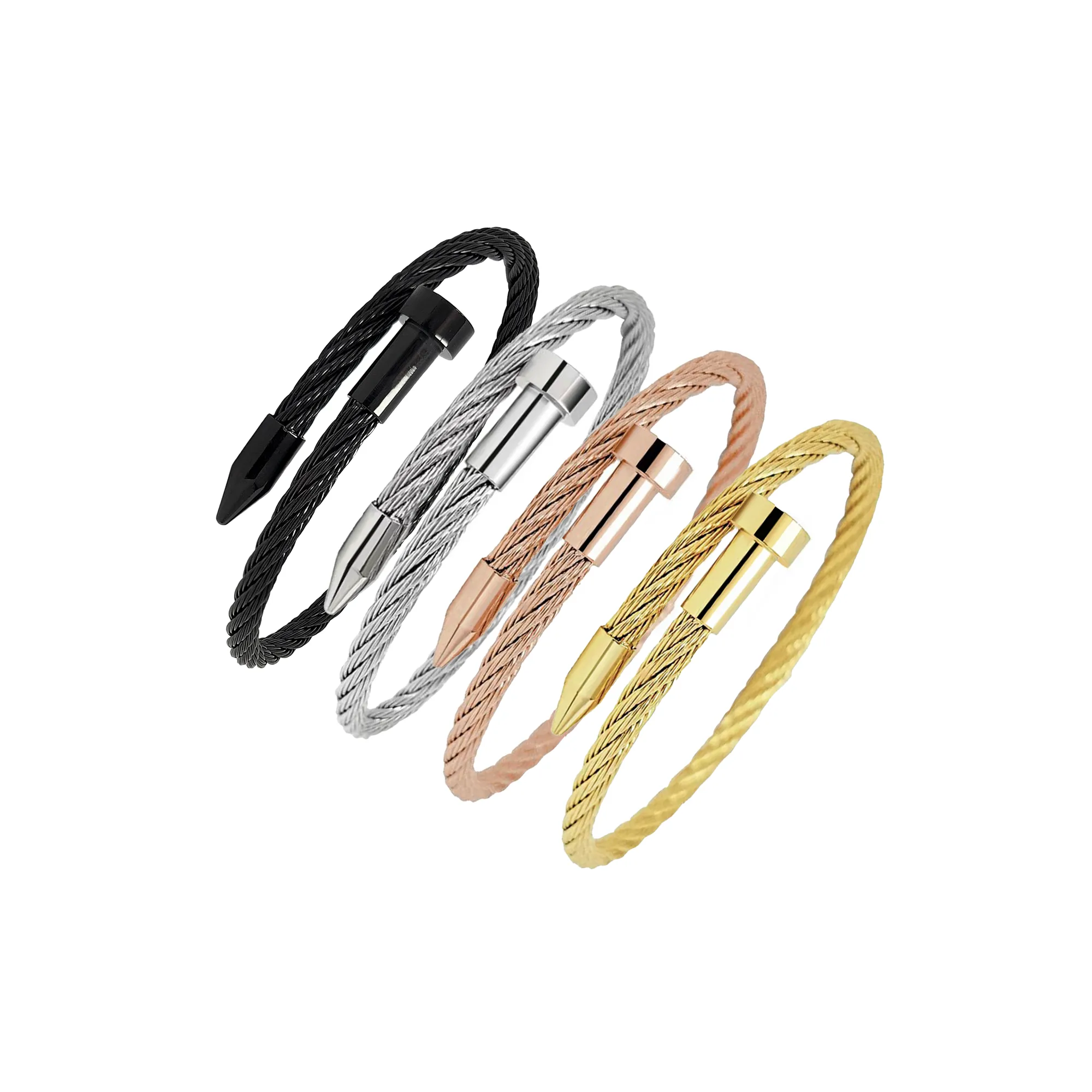BG004B B.Tiff Black Pointe Cable Bangle Bracelet