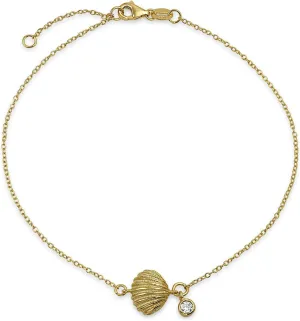 Bling Jewelry Nautical Stardust Dangle Charm Conch Seashell Anklet Ankle Bracelet For Women .925 Sterling Silver 9 10 Inch Extender