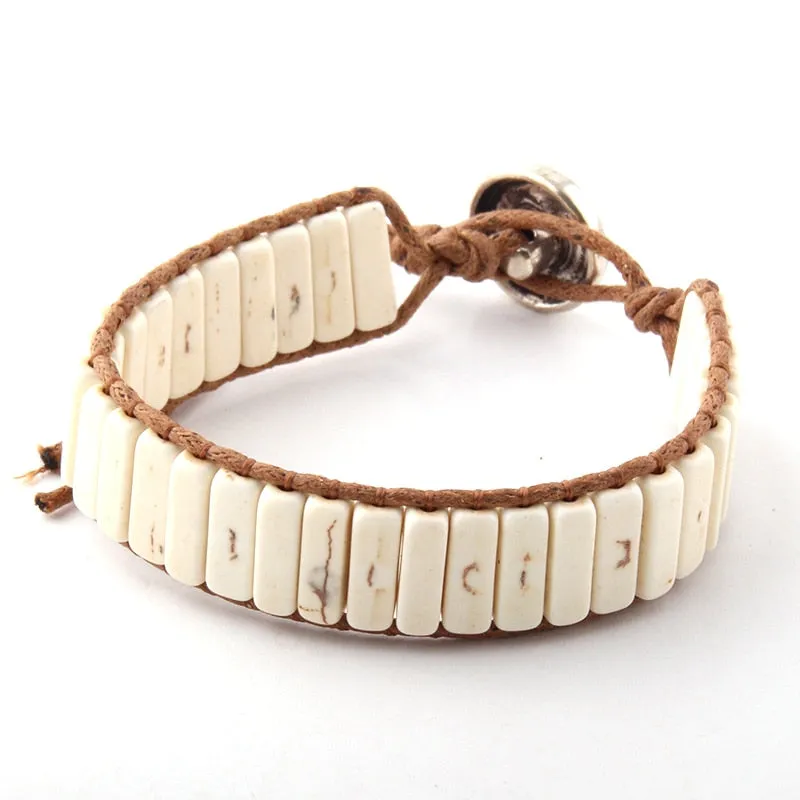 Boho Bracelet, RH Leather Wrap Bracelet, Blue White and Pink