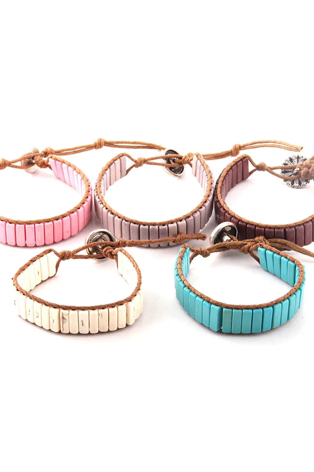 Boho Bracelet, RH Leather Wrap Bracelet, Blue White and Pink