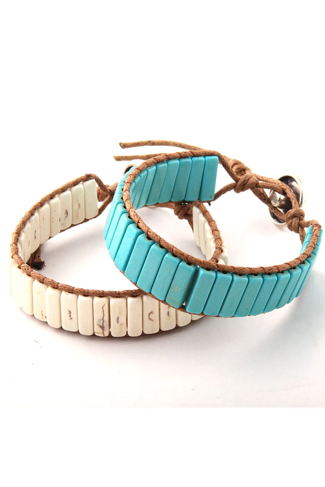 Boho Bracelet, RH Leather Wrap Bracelet, Blue White and Pink