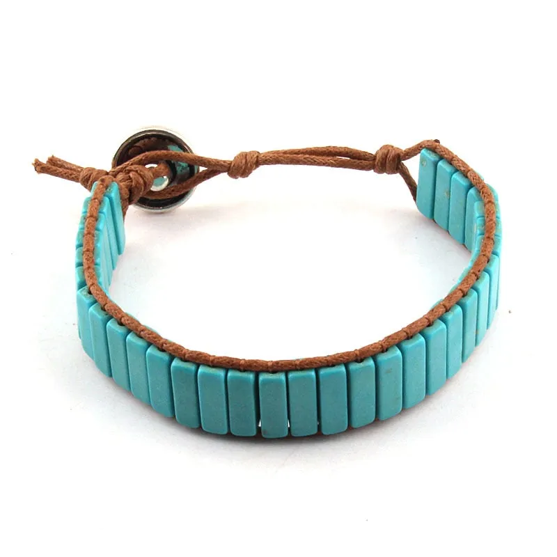 Boho Bracelet, RH Leather Wrap Bracelet, Blue White and Pink