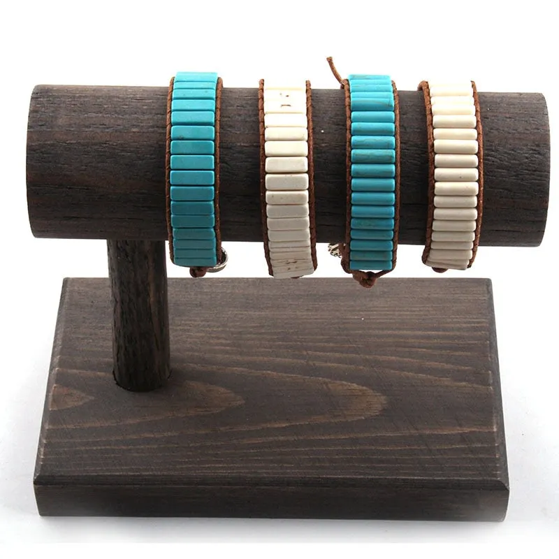 Boho Bracelet, RH Leather Wrap Bracelet, Blue White and Pink