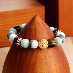 Boho Bracelet, Stretchy Bracelet, Blue Amazonite, Tiger Eye and Howlite