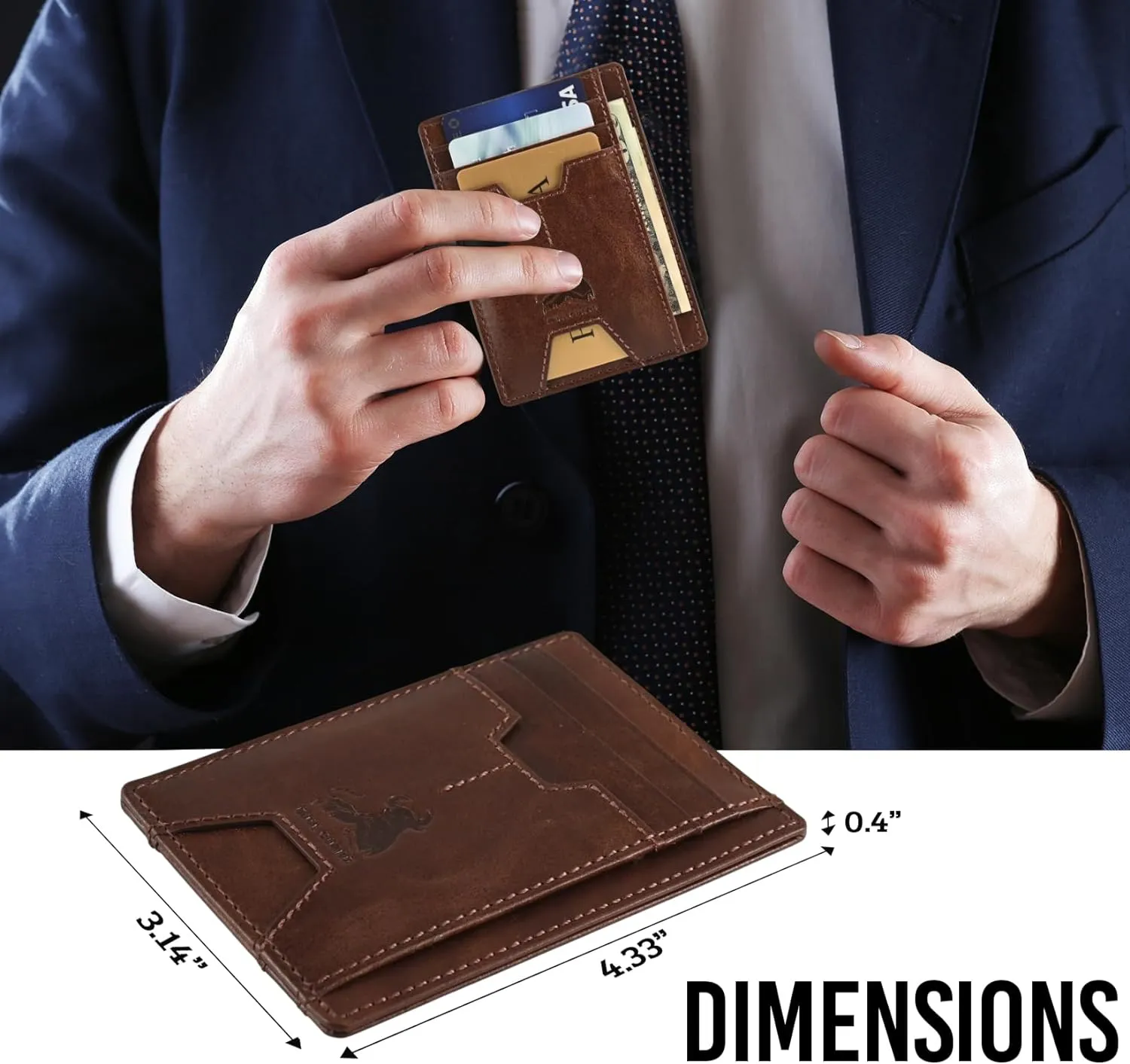 BULL GUARD Mens RFID Blocking Leather Slim Card Case Wallet with Easy Access ID windows, Cash & Card Slots, Crafted with Premium Top Grain Leather Ideal for Travel or Everyday Use (Forest Brown)