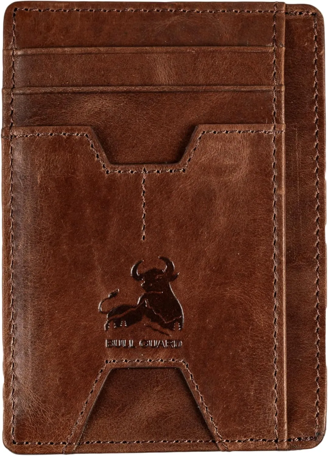 BULL GUARD Mens RFID Blocking Leather Slim Card Case Wallet with Easy Access ID windows, Cash & Card Slots, Crafted with Premium Top Grain Leather Ideal for Travel or Everyday Use (Forest Brown)