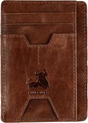 BULL GUARD Mens RFID Blocking Leather Slim Card Case Wallet with Easy Access ID windows, Cash & Card Slots, Crafted with Premium Top Grain Leather Ideal for Travel or Everyday Use (Forest Brown)