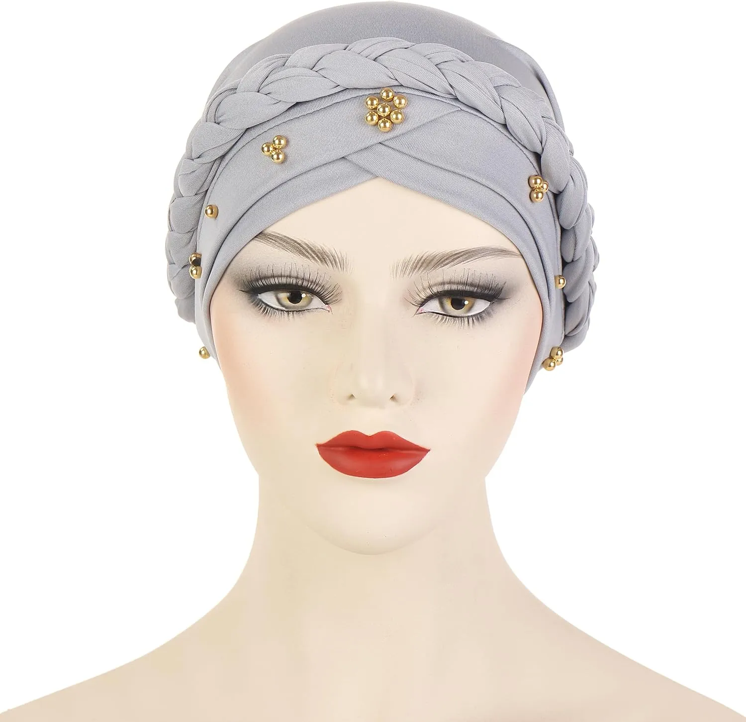 Chemo Pre Tied Turban Hats Beaded Twist Headwear Caps Braid Headwrap Cancer Headscarf Cover