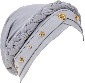 Chemo Pre Tied Turban Hats Beaded Twist Headwear Caps Braid Headwrap Cancer Headscarf Cover