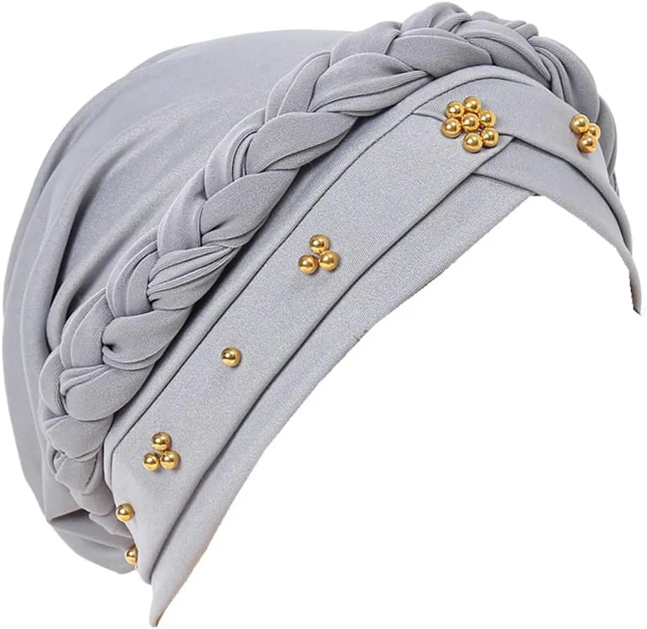 Chemo Pre Tied Turban Hats Beaded Twist Headwear Caps Braid Headwrap Cancer Headscarf Cover
