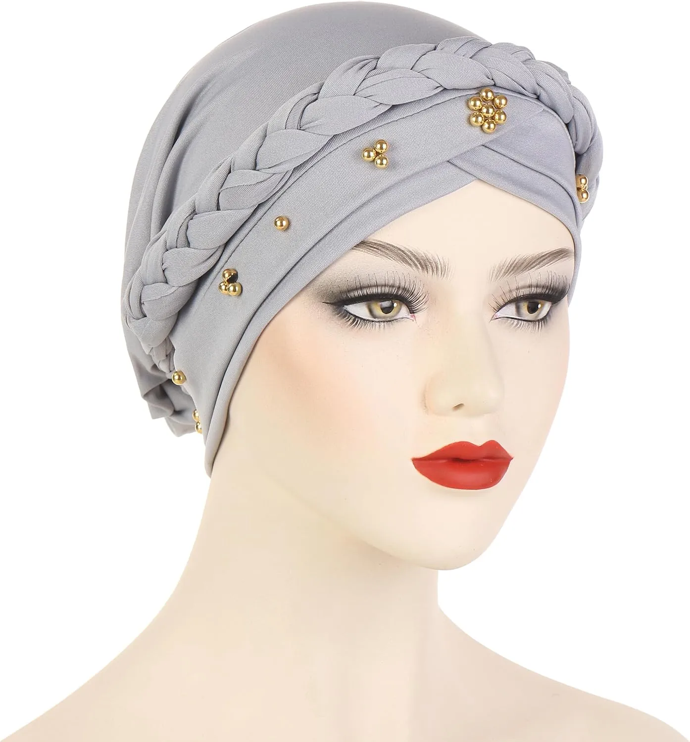 Chemo Pre Tied Turban Hats Beaded Twist Headwear Caps Braid Headwrap Cancer Headscarf Cover