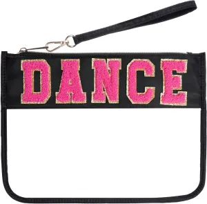 Chenille Letter Bag, Clear Flat Pouches with Zipper, Clear Makeup letter Bag, Multi-purpose Nylon Clear Cosmetic Bags, Clear Pouch Bag for Travel, Gym, Beach (Black-Dance)