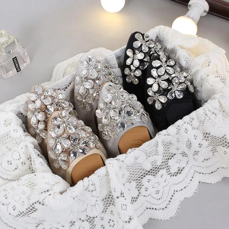 Comfortable Pointed Toe Oxford Rhinestone Flats