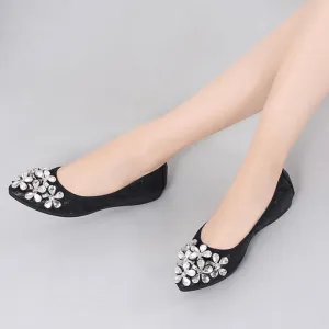 Comfortable Pointed Toe Oxford Rhinestone Flats