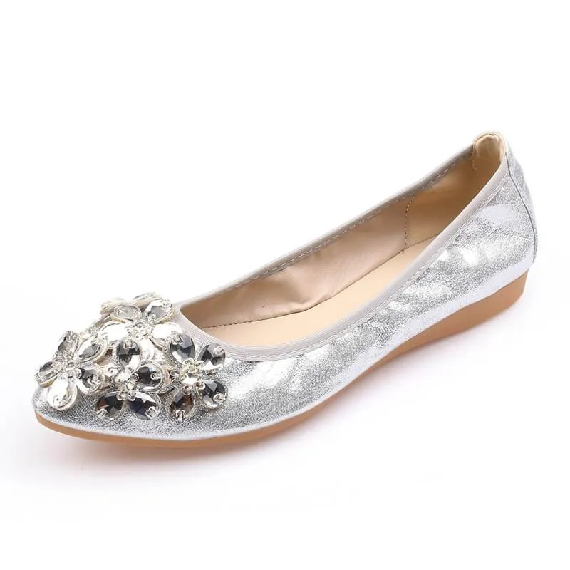 Comfortable Pointed Toe Oxford Rhinestone Flats