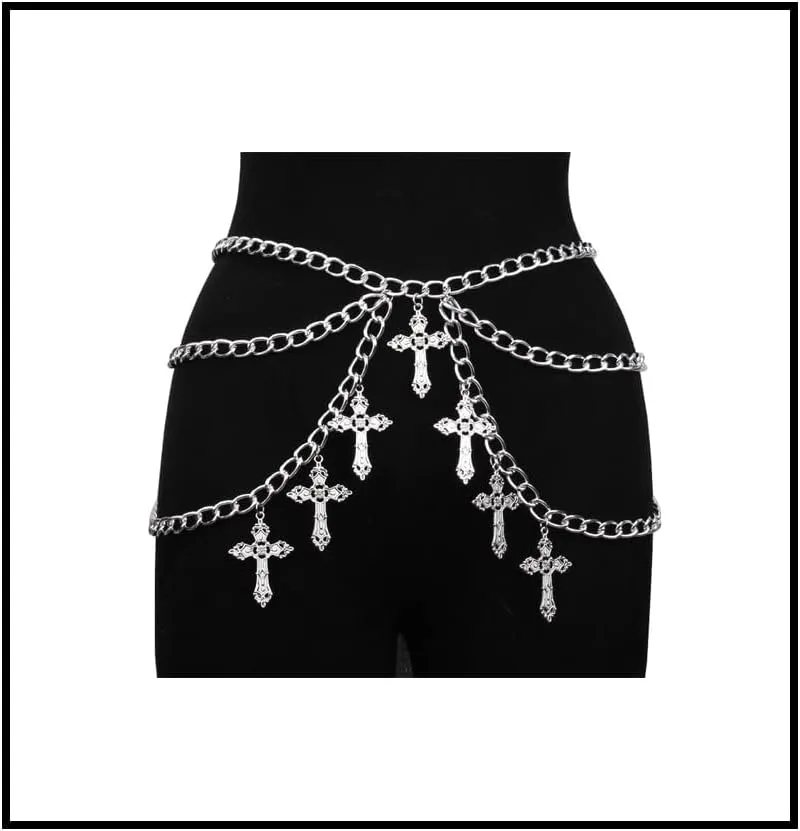 Cross Waist Chain Belt - Punk Gothic Crossover Body Belly Chains Tassel for Women Girl