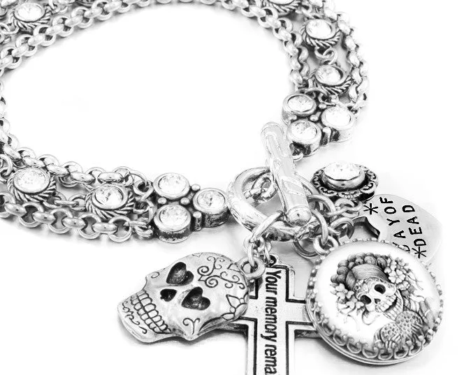Day of the Dead Charm Bracelet, with Crystal Chain