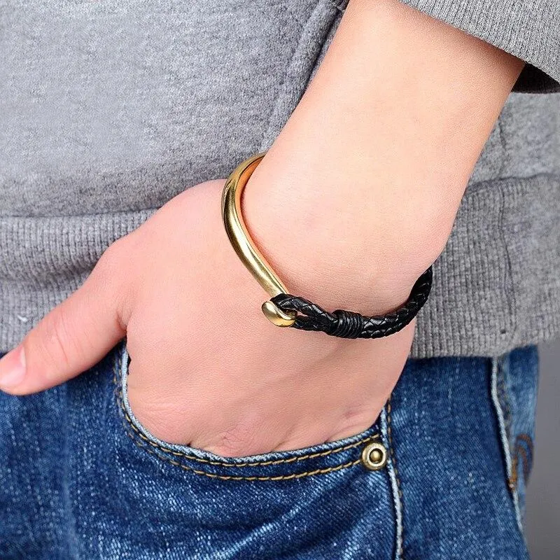 Dolfo Metal Hook Leather Braided Bracelet