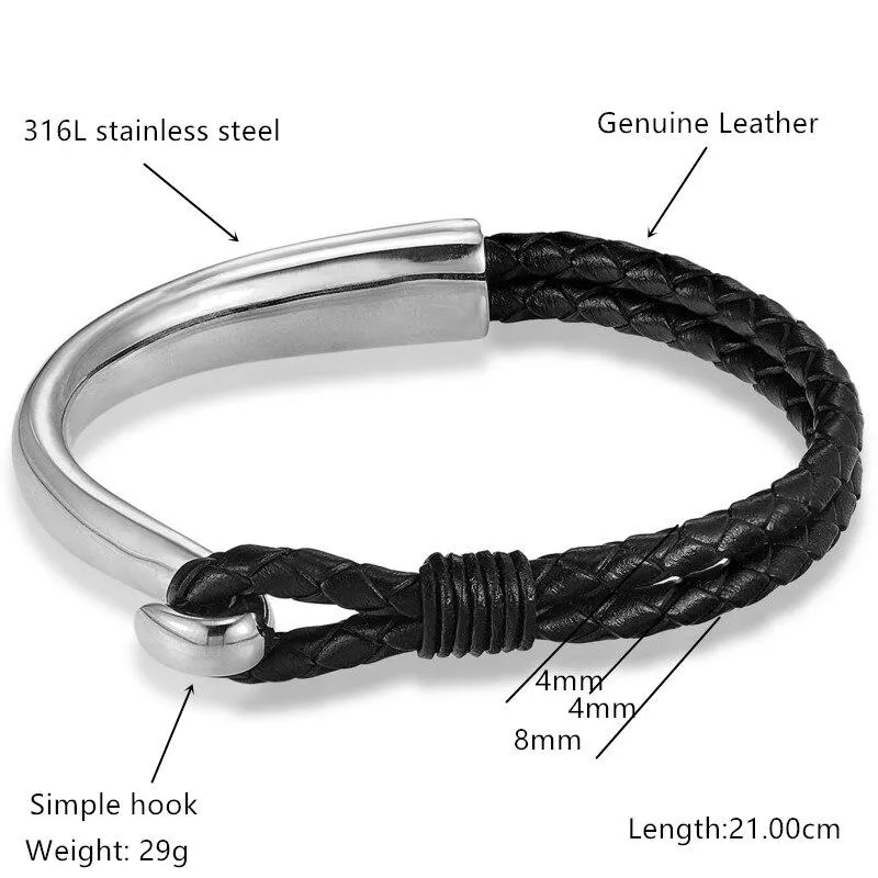 Dolfo Metal Hook Leather Braided Bracelet