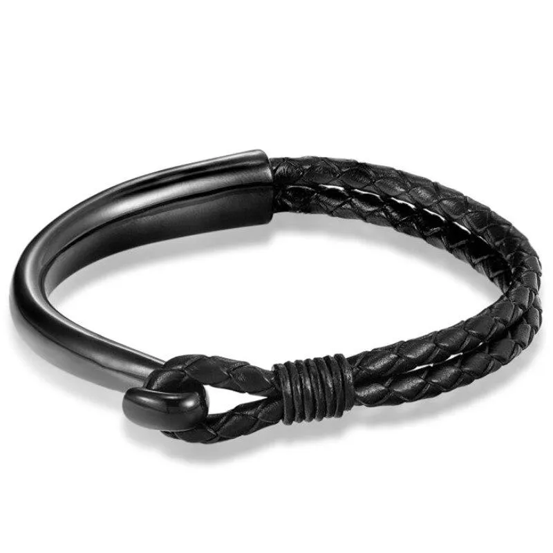 Dolfo Metal Hook Leather Braided Bracelet