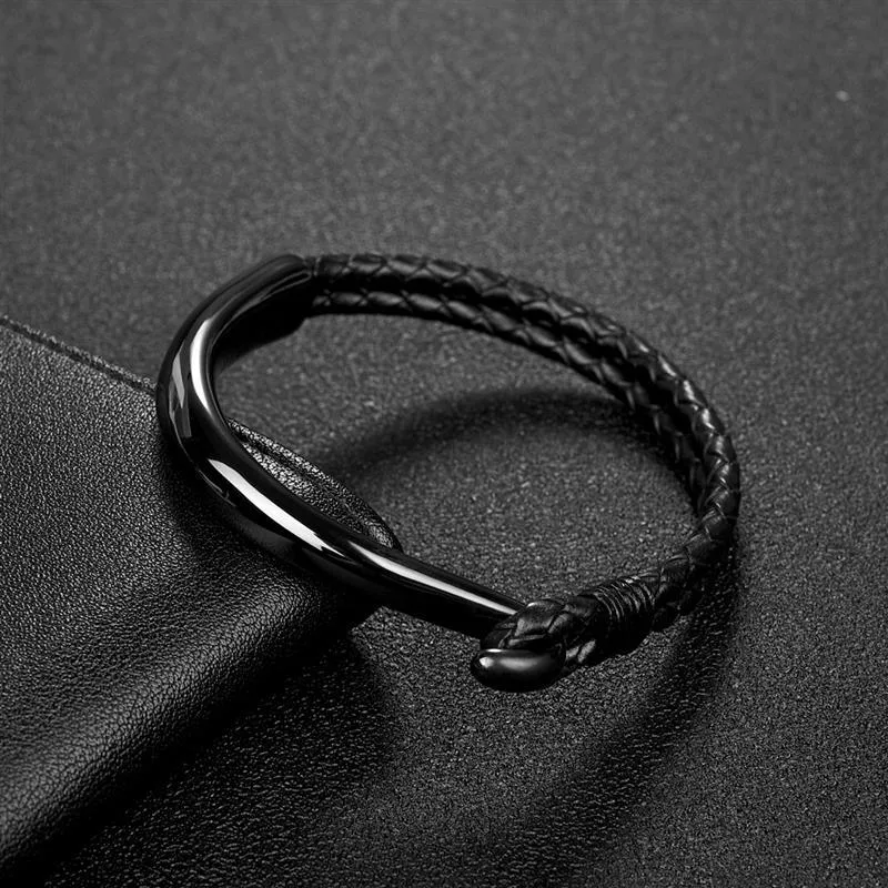 Dolfo Metal Hook Leather Braided Bracelet