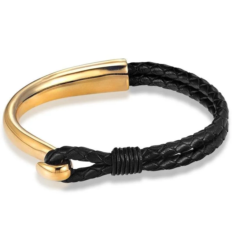 Dolfo Metal Hook Leather Braided Bracelet