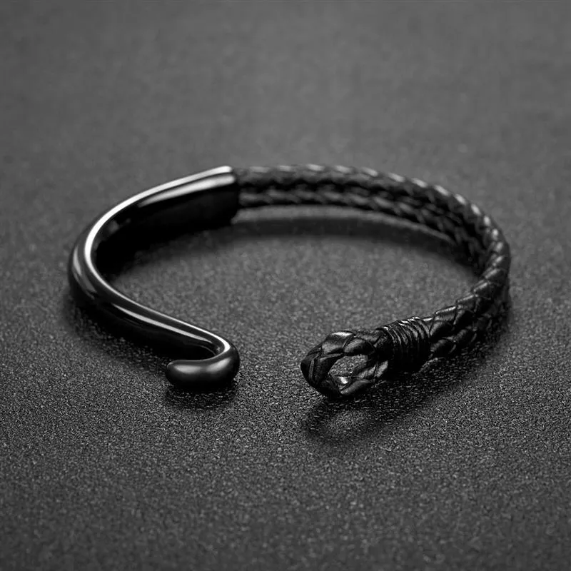 Dolfo Metal Hook Leather Braided Bracelet