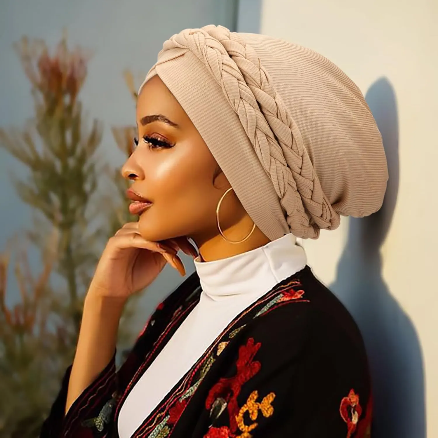 DRESHOW African Women Turban Caps Beanie Twist Headscarf Pre-Tied Double Twisted Braid Headwraps Black Women Chemo Cancer Cap