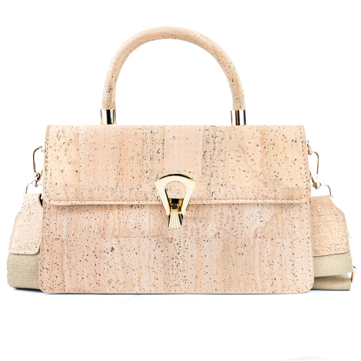 Elegant Black Cork Crossbody Bag with Gold Buckle