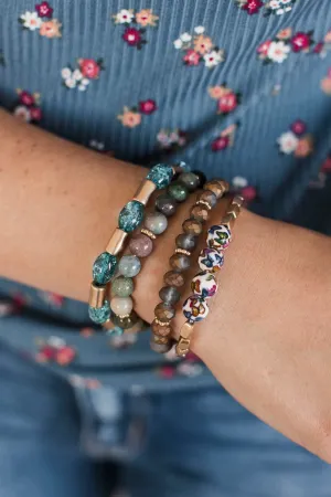 Elegant Bliss Beaded Bracelet Set- Green Multi