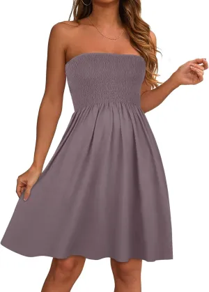 elescat Summer Dresses for Women Strapless Casual Beach Cover Ups Tube Top Sundress