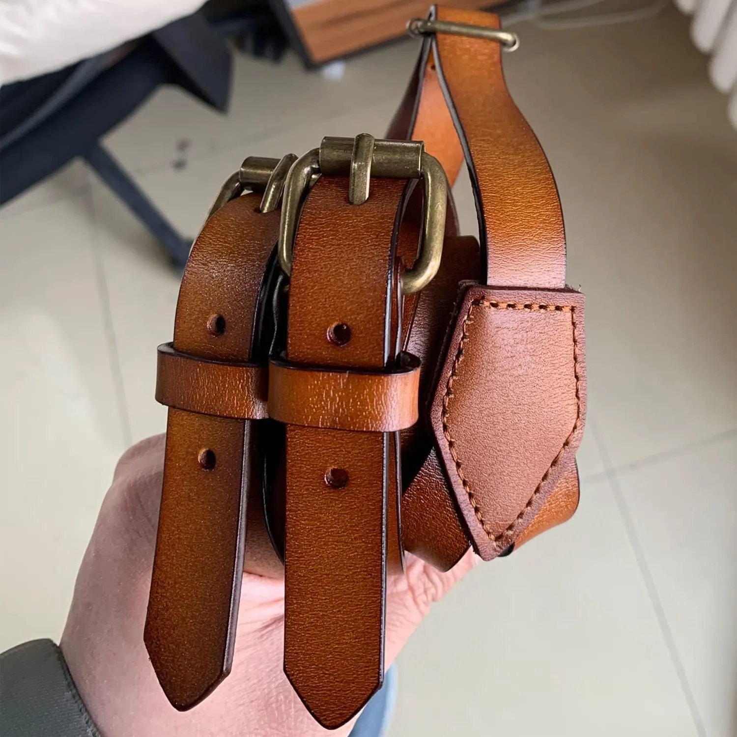 EURYNOME Leather Suspenders For Men, Brown Genuine Leather Suspenders Groomsmen Gifts