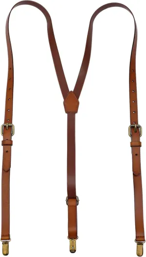 EURYNOME Leather Suspenders For Men, Brown Genuine Leather Suspenders Groomsmen Gifts