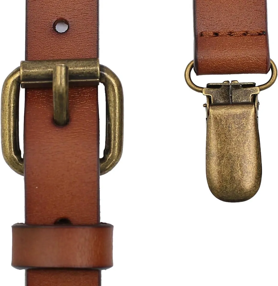 EURYNOME Leather Suspenders For Men, Brown Genuine Leather Suspenders Groomsmen Gifts