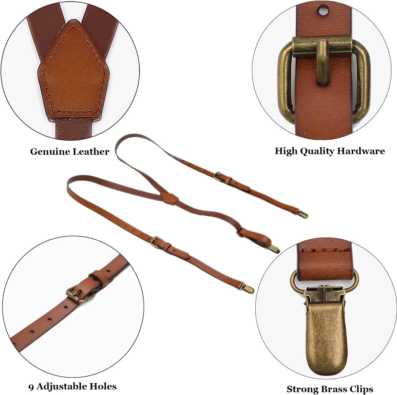 EURYNOME Leather Suspenders For Men, Brown Genuine Leather Suspenders Groomsmen Gifts