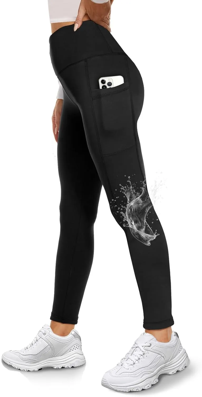 GAYHAY Fleece Lined Leggings Women - Thermal Winter Warm Water Resistant High Waisted Running Hiking Pants with Pockets