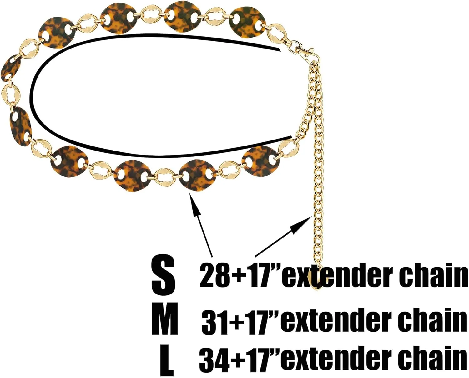 Gold Infinity Love Metal and Lightweight Tortoise Shell Arcrylic Waist Chain Dress Belts Metal Belt for Women
