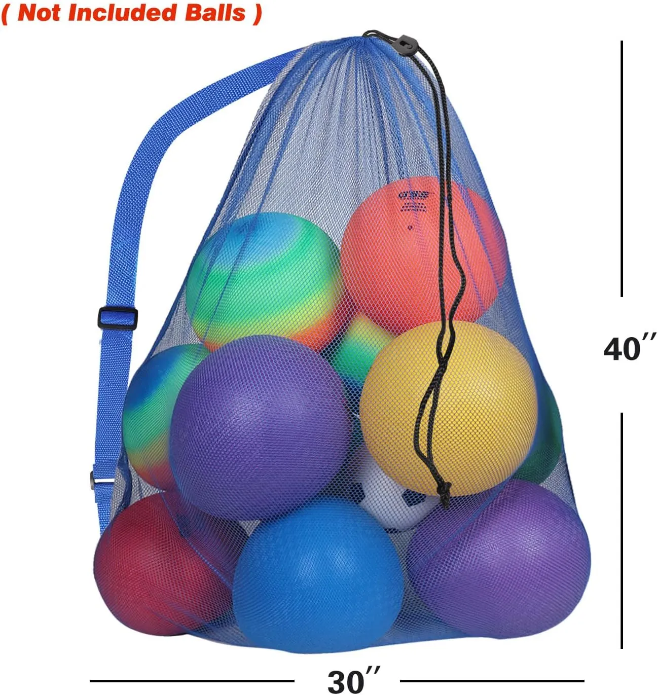 GSE Games & Sports Expert Blue Extra Large Mesh Sports Ball Drawstring Bag, 30" x 40" Soccer Equipment Bag with Adjustable Shoulder Strap for Football, Basketball, Volleyball, Swimming